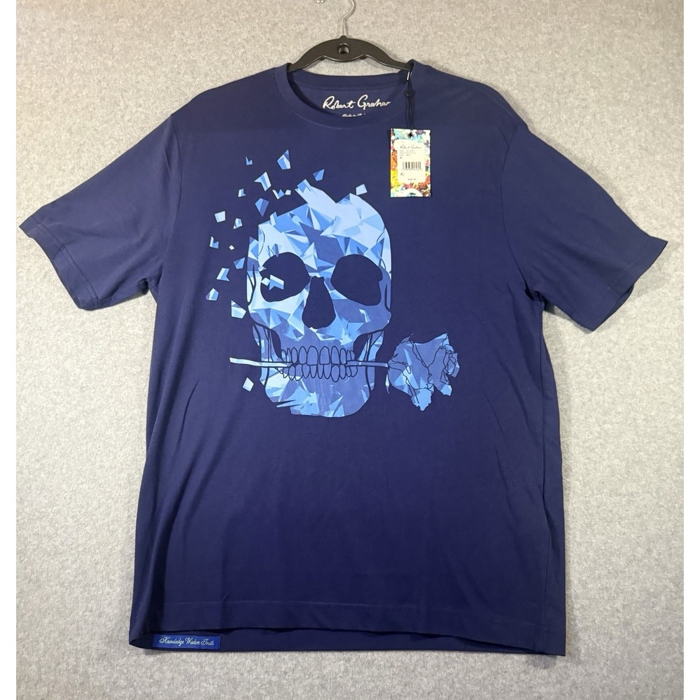 Robert Graham Men's Geometric Skull and Rose Graphic T-Shirt Medium